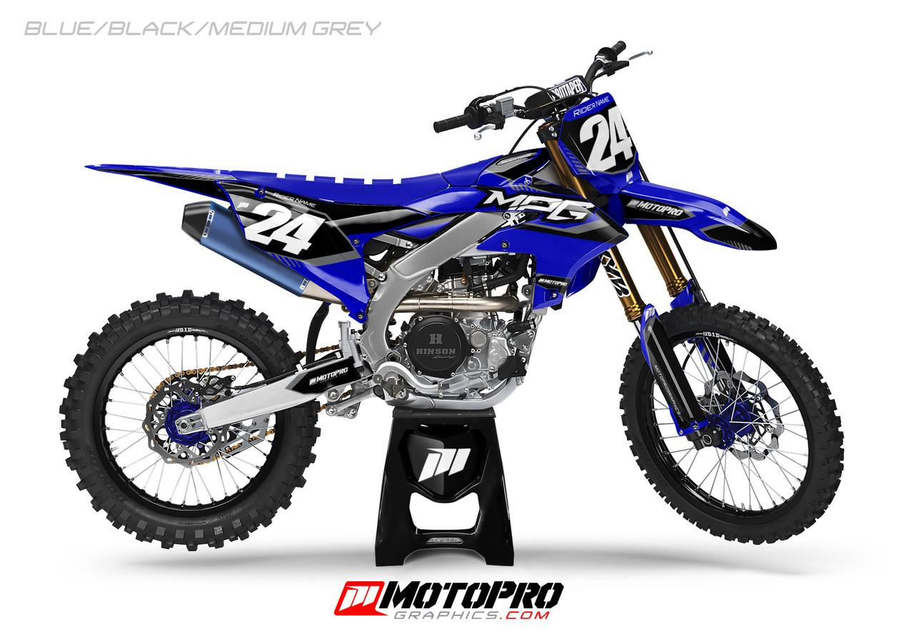 MotoPro Graphics Custom Yamaha Dirt Bike 4Twelve Series Graphics - Blue Black & Medium Grey